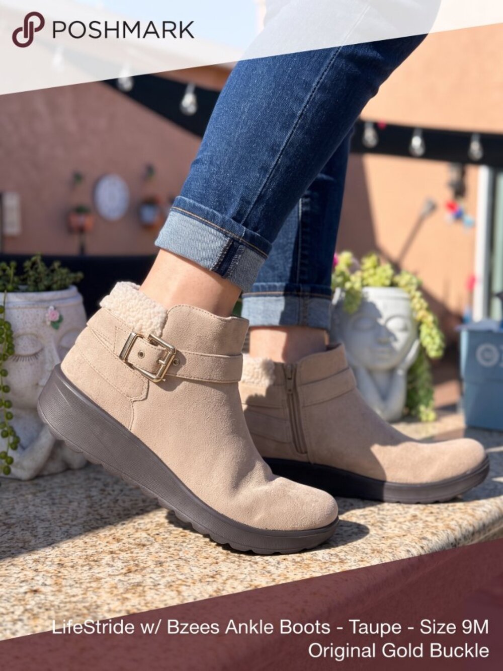 🤎 LifeStride with Bzees Technology Taupe Ankle Boots – Size 9M